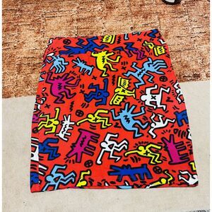 KEITH HARING X FOREVER 21 RED ELASTIC MINI SKIRT MONOGRAM